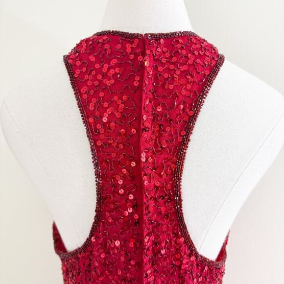 Vintage Laurence Kazar Red Sequin Full Length Dress Size S/M Racerback Crew Neck - Picture 4 of 10